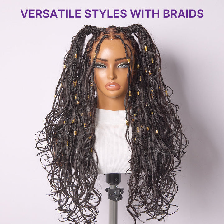 French Curl Knotless Boho Braids Wig | HD Full Lace | Flexi-Fit Invisible Drawstring Cap