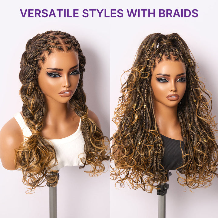 French Curl Knotless Boho Braids Wig | HD Full Lace | Flexi-Fit Invisible Drawstring Cap